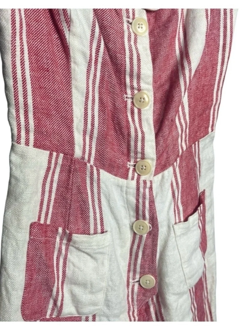 Reformation Linen Coconut Romper Size 6 Cuba Stripe Resort Button Front Pocket
